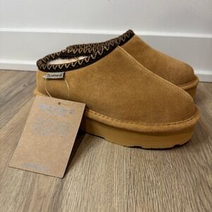Bearpaw‎ Kids Slippers Tan Suede Shearling Lined Clogs Youth Size 1 NEW